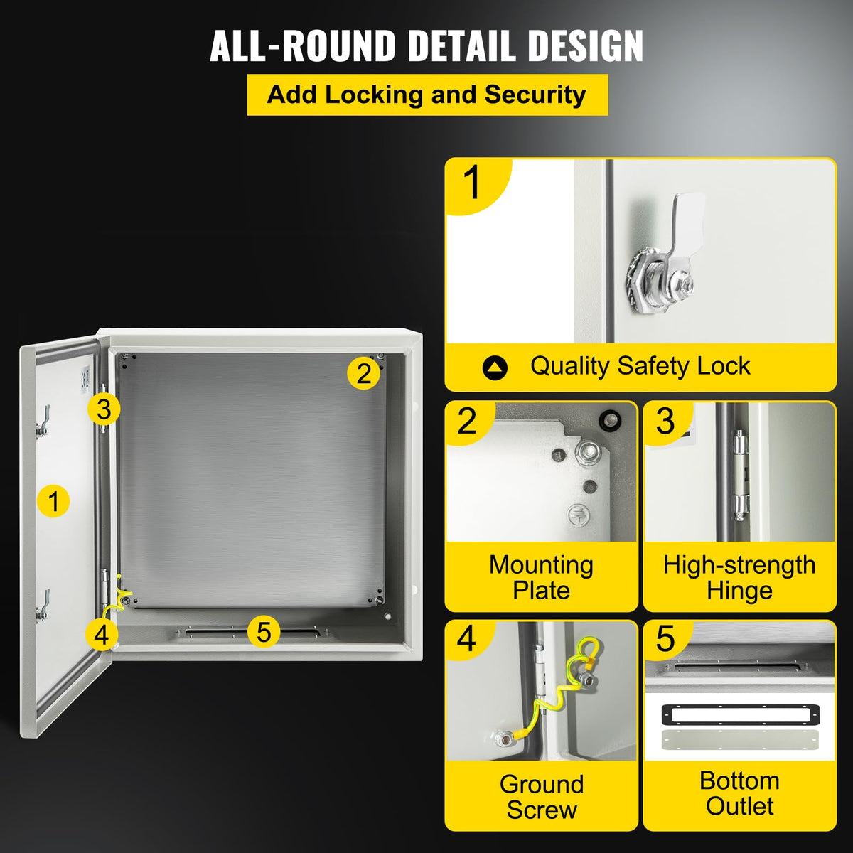 VEVOR NEMA Steel Enclosure, 24 x 24 x 12'' NEMA 4X Steel Electrical Box, IP66 Waterproof & Dustproof, Outdoor/Indoor Electrical Junction Box, with Mounting Plate