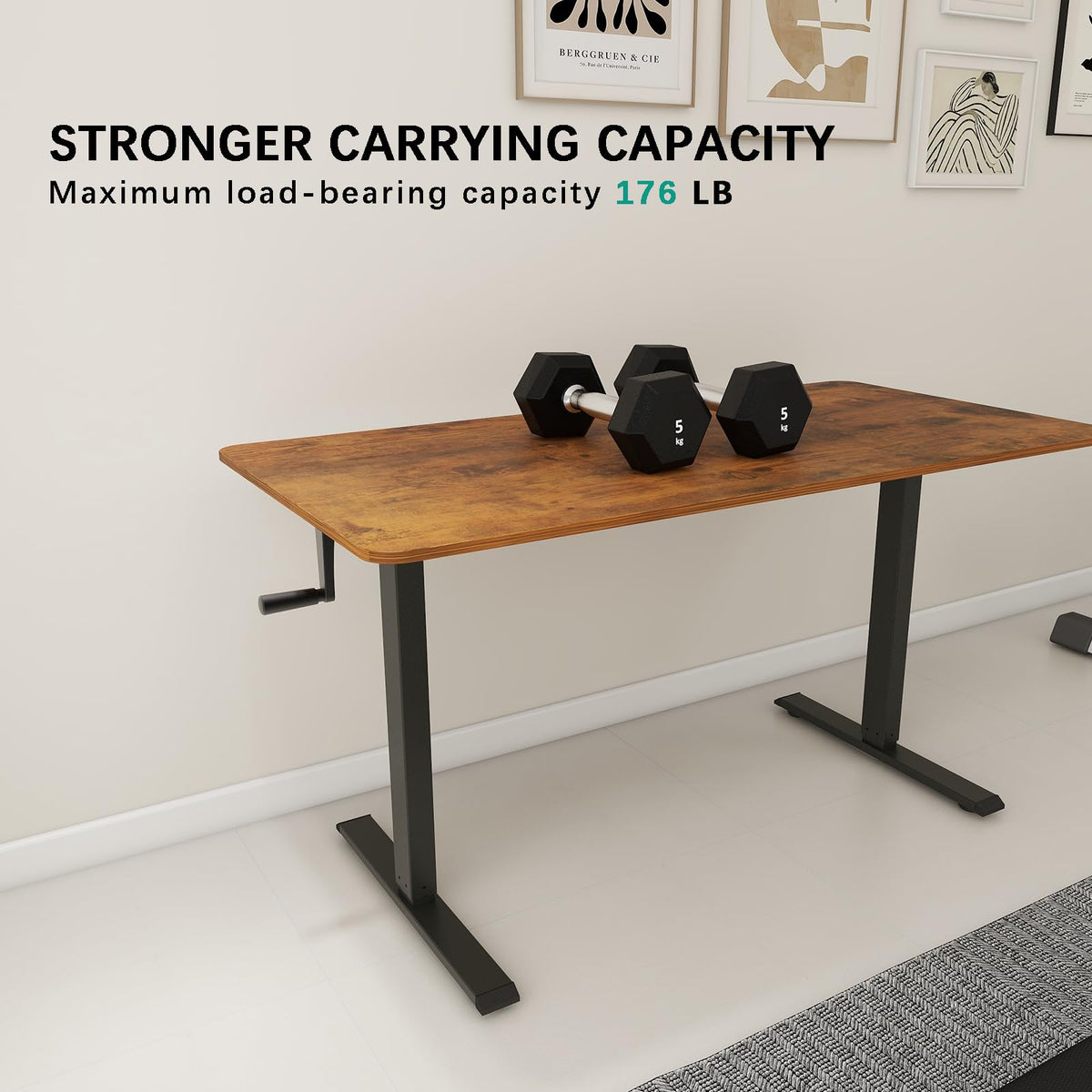 Whole Piece Manual Standing Desk Adjustable Height with Lockable Casters- Hand Crank Stand up Desk with Wheels, Mobile Sit to Stand Workstation with Handle