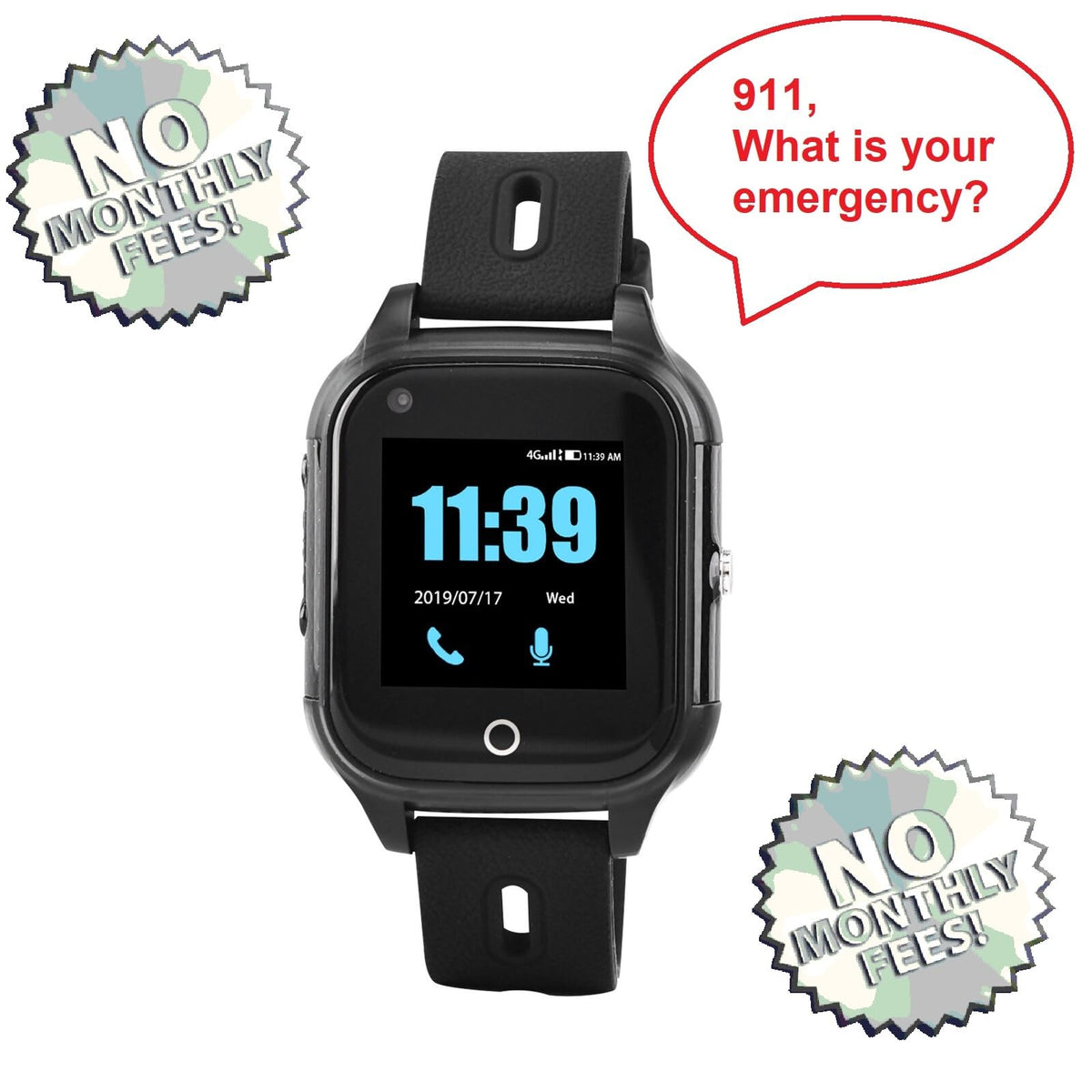 SkyAngel911Wrist Smart Medical Alert Watch – No Contract, One-Time Cost, Fall Detection + 911 Call from Wrist, Waterproof Health & Safety Watch, 2-Way Voice, Emergency Assist for Seniors & Adults