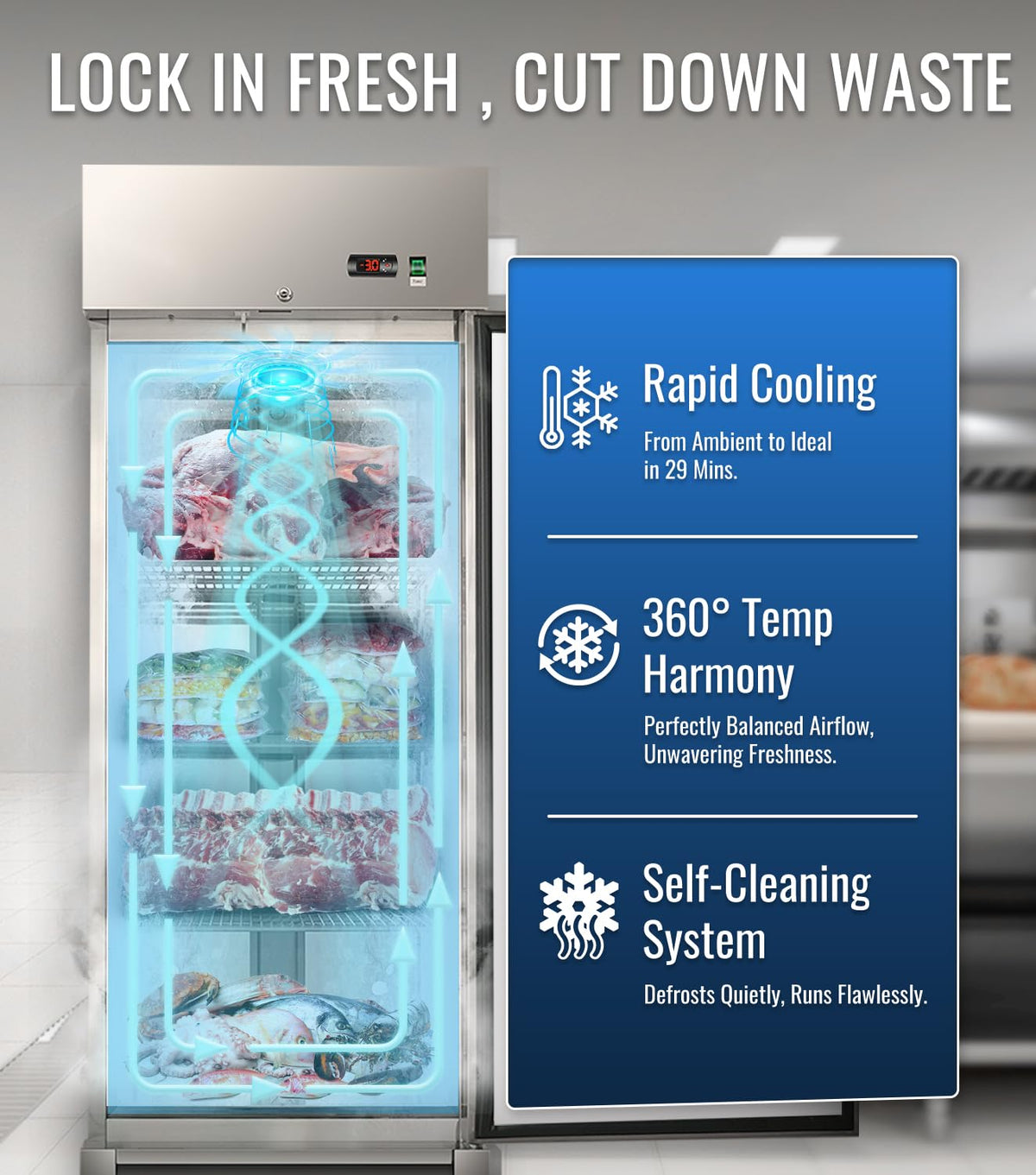 27" W Commercial Freezer, ETL Certified 23.6 Cu.ft Stainless Steel Reach-in Upright Freezer,Auto Defrost,Fan Cooling,Digital Temperature Control (-10°F - 10°F) Used to Restaurant,Bar,Shop