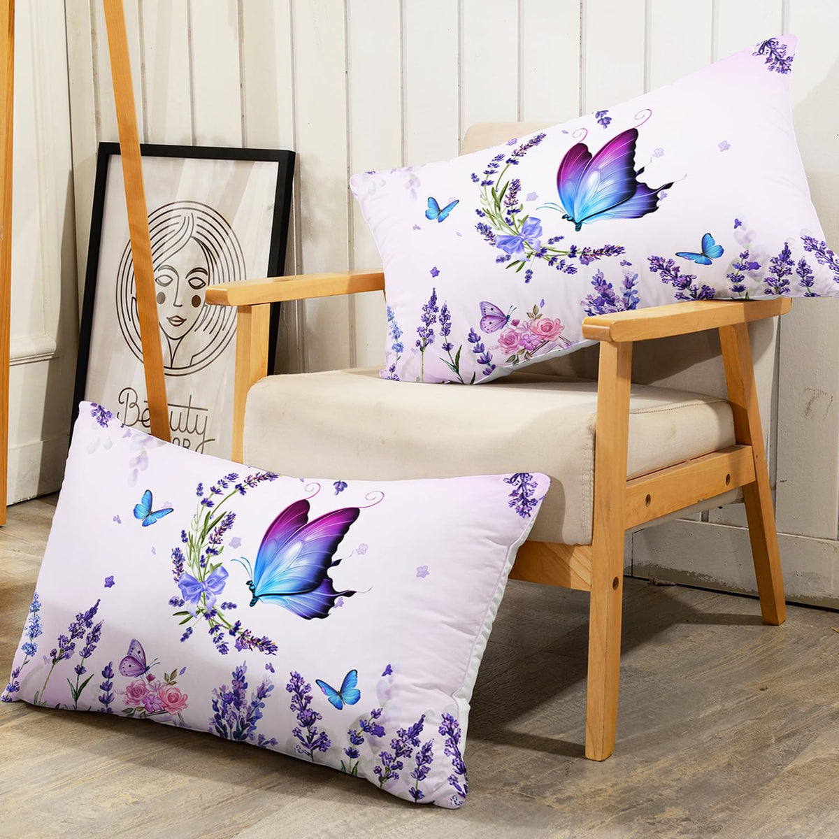 AILONEN Purple Butterfly Fitted Sheet Full Size, Blossoming Lavender Floral Bedding Set- Flying Butterfly Bring Flowers Book Print Bed Sheet 3 Pieces Set, 1 Fitted Sheet and 2 Pillowcases