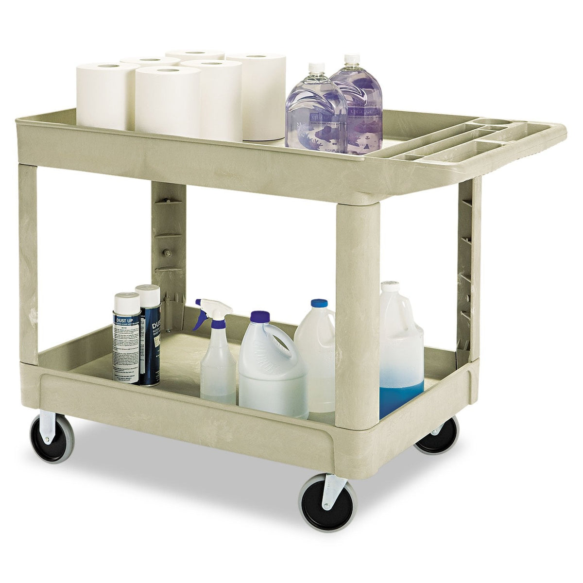 Rubbermaid Commercial Products BRUTE Heavy Duty 2-Shelf Utility/Service Cart, Medium, Lipped Shelves, Ergonomic Handle, 500 lbs. Capacity, Beige, for Warehouse/Garage/Cleaning/Maintenance