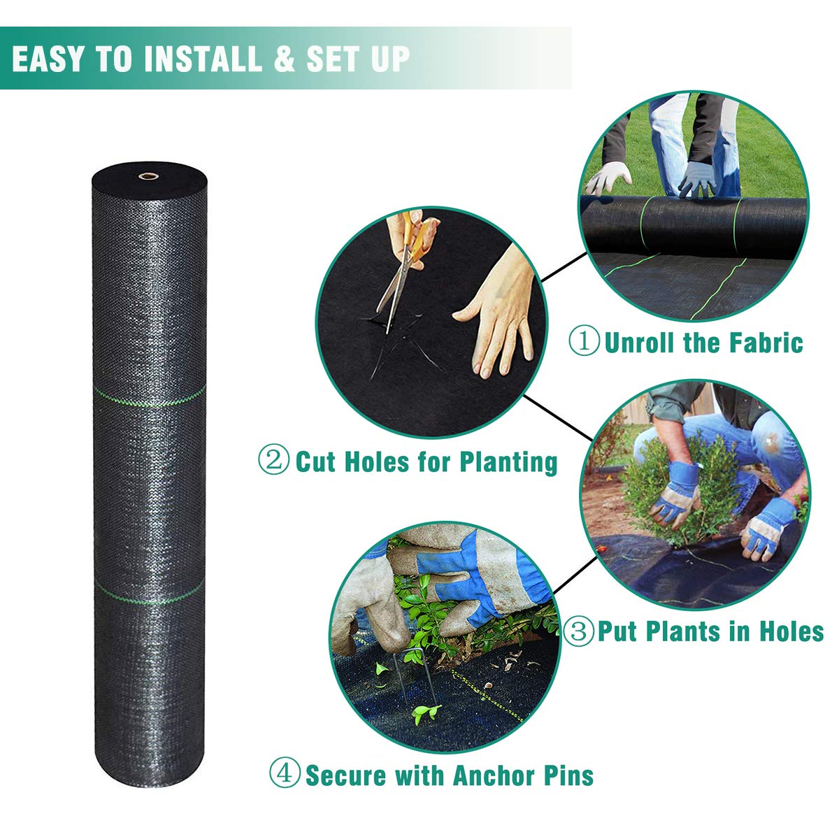 Snail 6ft x 200ft Weed Barrier Landscape Fabric Premium 5oz Pro Heavy Duty Ground Cover Anti-Weed Gardening Mat High Permeability Easy Setup Commercial Outdoor Weed Mat