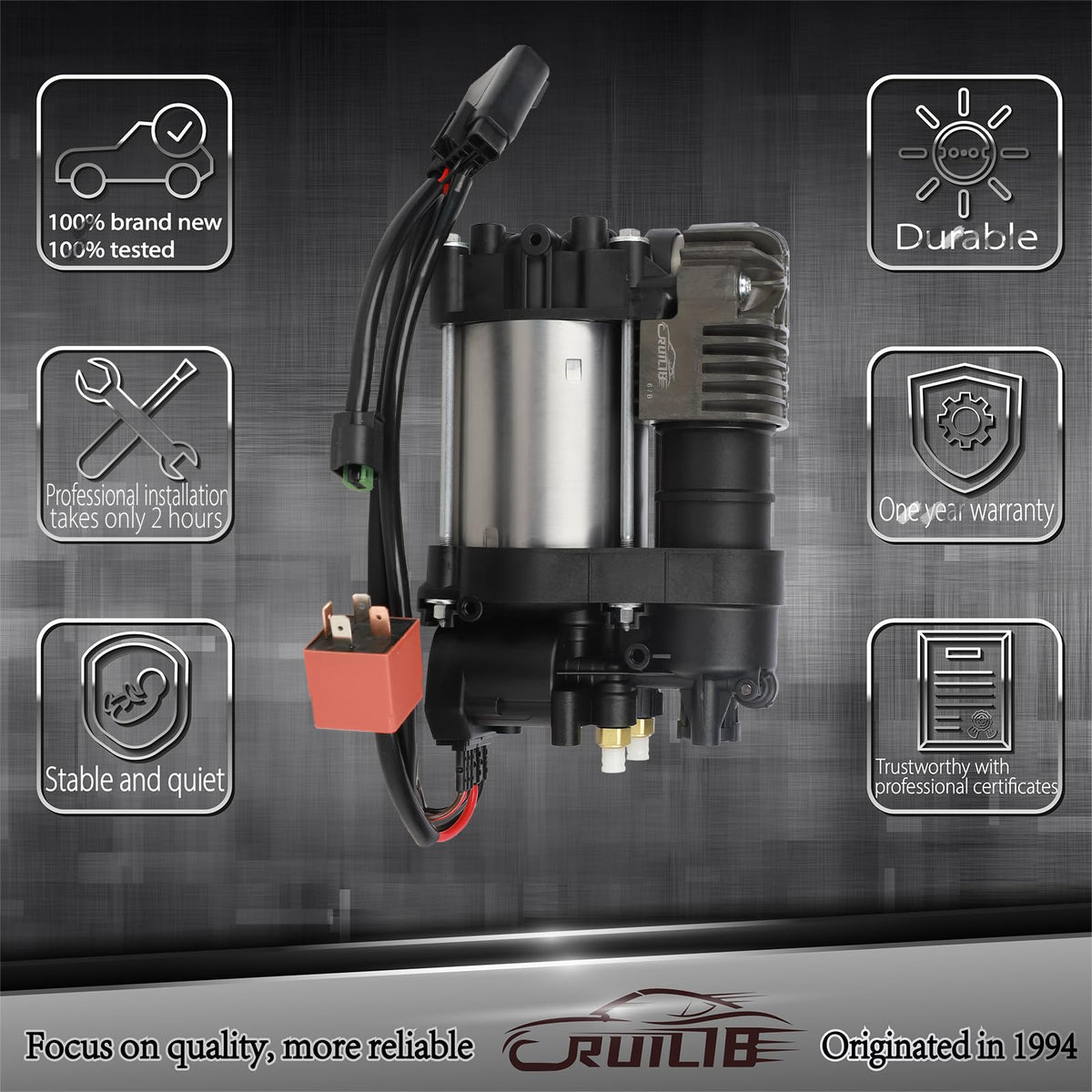 RUILIB 949-356 Airmatic Air Suspension Compressor Air Pump Kit Replacement 949-300 68041137AF 68204730AB for Jeep Grand Cherokee WK2,Dodge RAM 1500,Tesla Model S