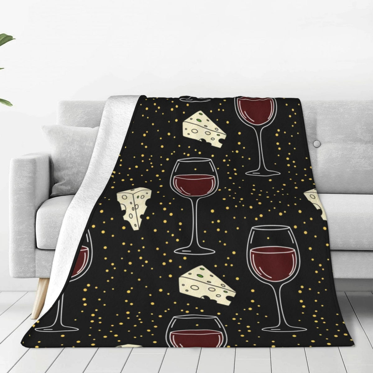 Fleece Throw Blanket for Couch, Wine Cheese Party Soft Fuzzy Cozy Blankets Warm Lightweight Flannel Throws for Bed, Sofa, Travel, All Seasons 50x40 Inches
