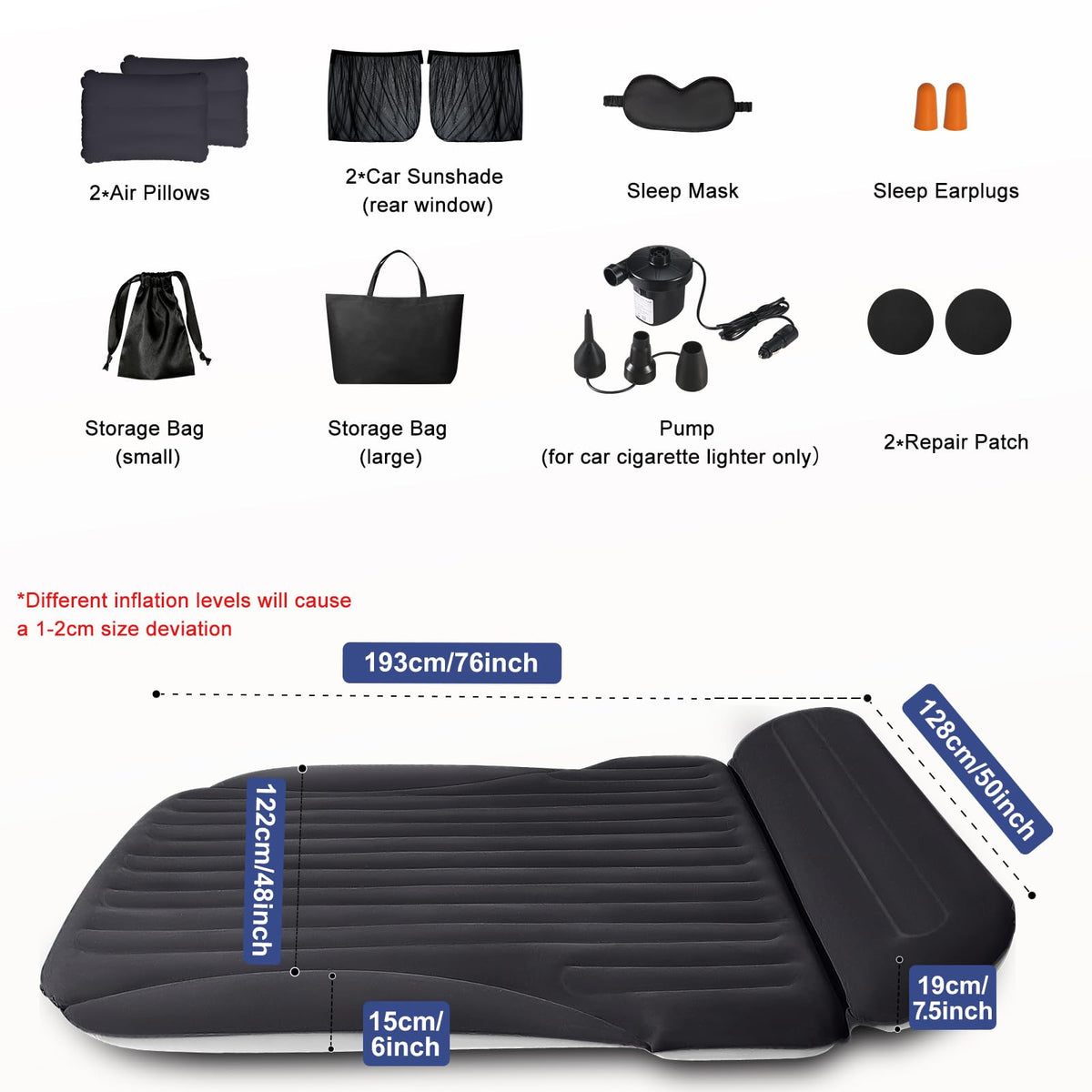 Ciremiv SUV Air Mattress, Double-Sided Thick Flocked Car Air Mattress with Built-in Pump & Pillow, Complete Sleeping Accessories for Auto Camping & Road Trips（Blue Black）