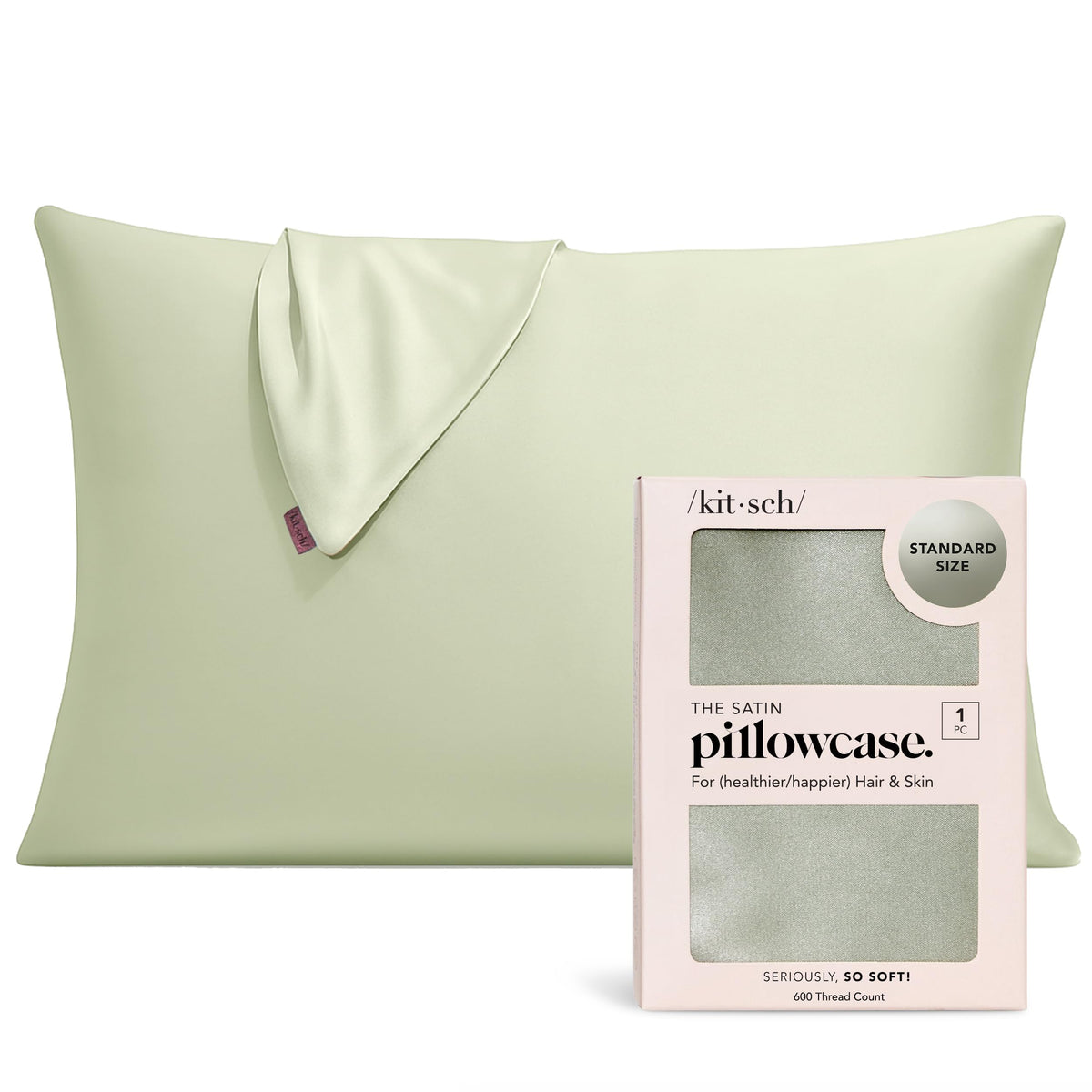 Kitsch Satin Pillowcase with Zipper for Hair & Skin - Softer Than Silk Pillow Cases, Smooth Cooling Satin Pillow Case, Wrinkle-Free, Machine Washable - Pillow Cases Standard Size (19x26) - Sage