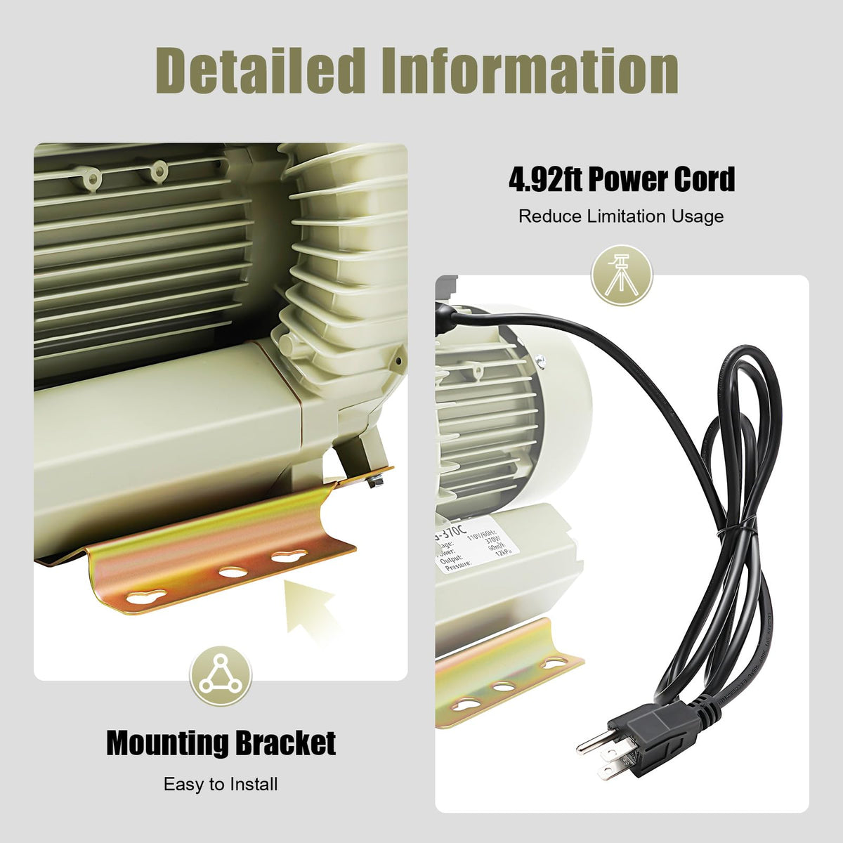 Air Pump Blower, 370W Industrial Aquaculture Vortex Air Blower, Seafood Pond Fish Tank High Pressure Blower, Commercial Centrifugal Cycle Air Blower for Aquaculture, Fresh Food Market, Aquarium