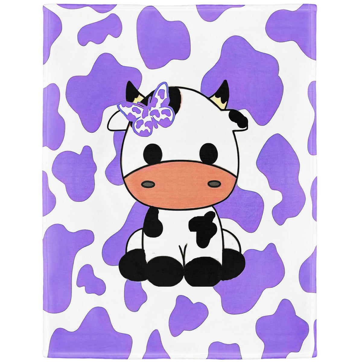 OHTMTHO Cute Cartoon Cow Throw Blanket, Soft Warm Cozy Fleece Blanket for Couch Bed, 60" x 80", Purple