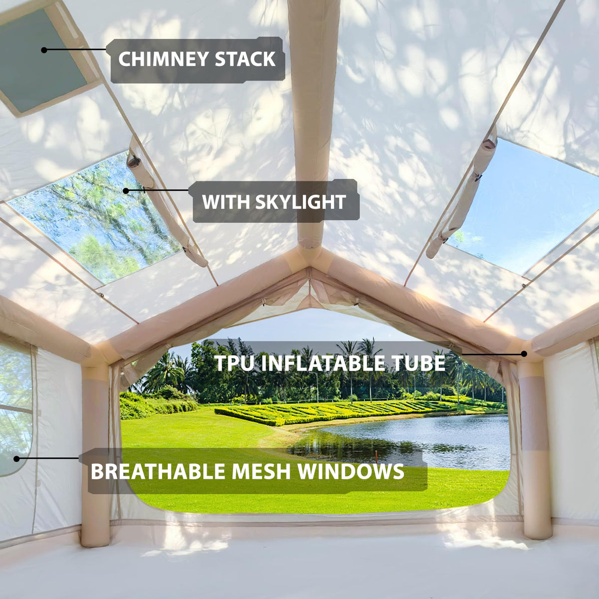 10'x 8' Inflatable Camping Tent,4 Season Blow up Tents for Camping, Large Inflatable Tent 6-8 Person, Glamping Inflatable Hot Tent with Stove Jack & AC Vent Outdoor Camping