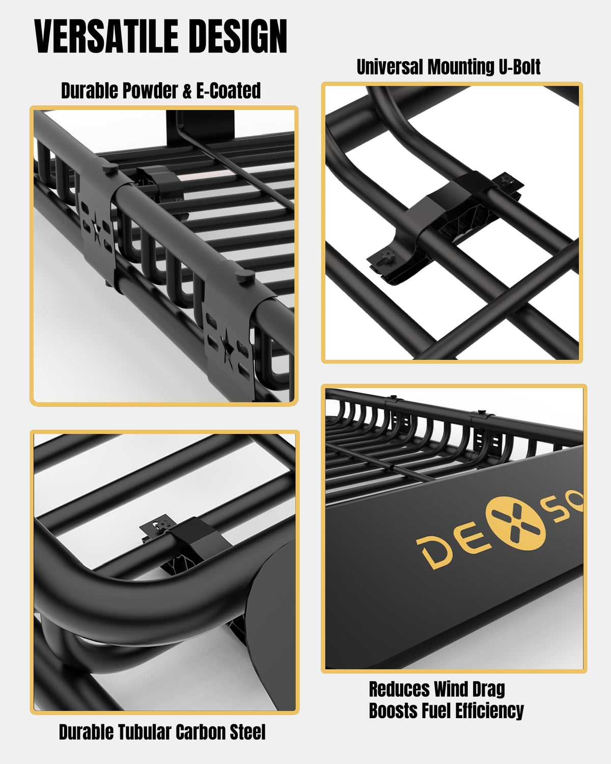 DEXSO 64" x 39" Universal Roof Rack Basket, 200 Lbs Capacity Rooftop Cargo Carrier Basket with Extension Heavy Duty Luggage Holder Rack for SUVs, Trucks, Vehicles