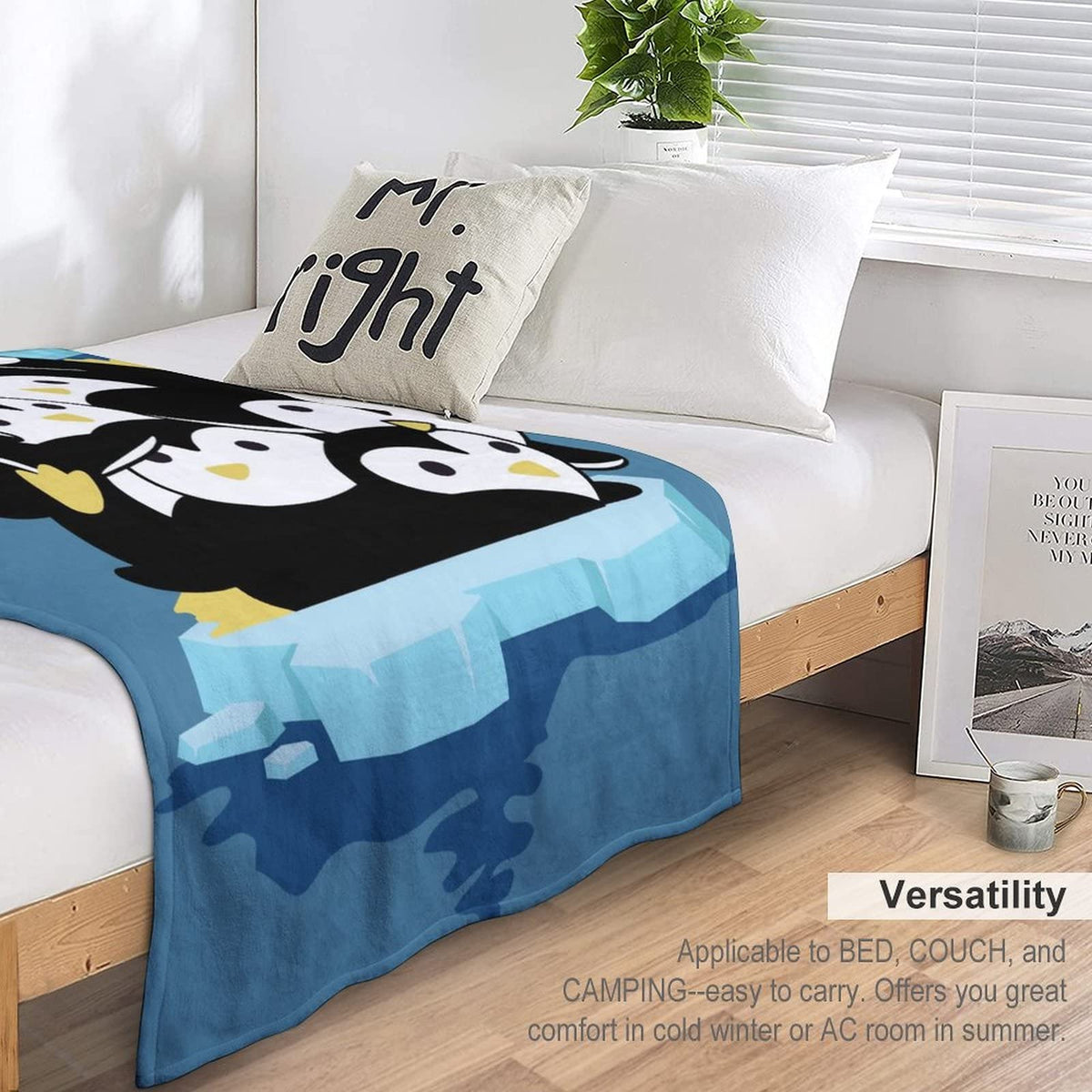 Penguin Blanket Gifts - 60"x80" Cute Throw Blanket for Adults, Kids - Blue Soft Plush Blankets for Bed, Couch & Living Room