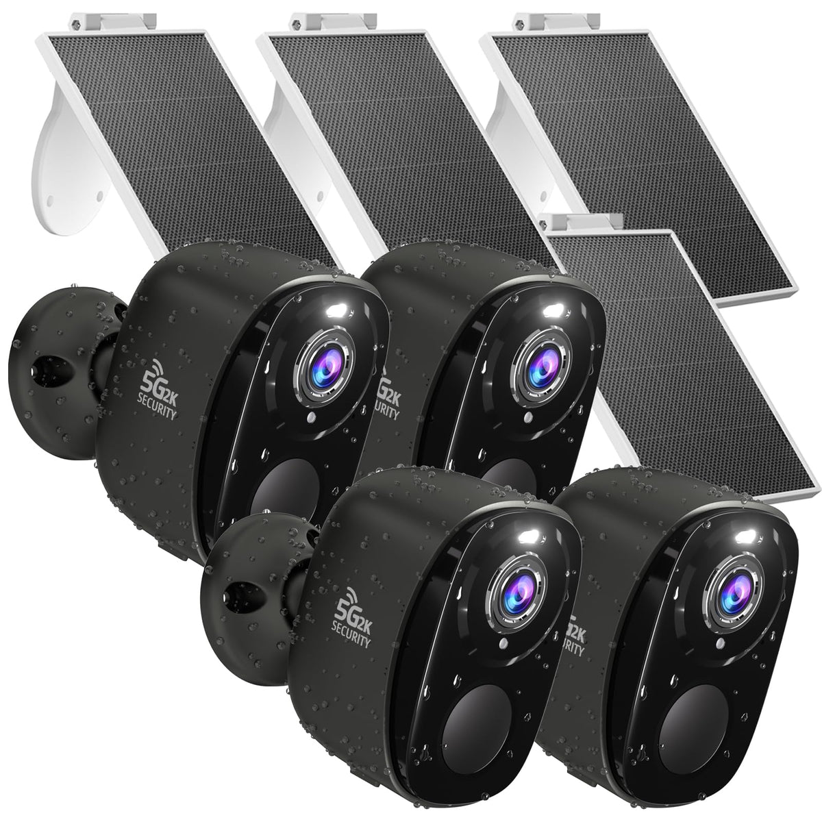 4PC 2K Security Camera Wireless Outdoor, Solar Camera for Home Security, Battery Powered WiFi Security Cameras with Color Night Vision, AI Motion Detection, 2-Way Audio, IP65, SD/Cloud, Works Alexa G