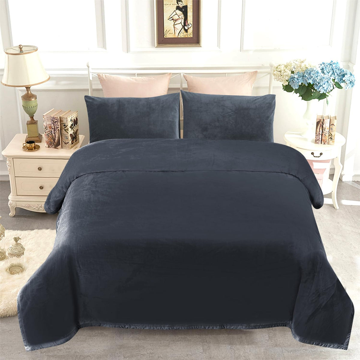 JYK Korean Style Mink Fleece Blanket Queen 3.5 LB, 1 Ply Extra Soft,Lightweight Flannel Blanket,Breathable Plush Fuzzy Cozy Queen Blanket for Couch Sofa Bed Camping 79x91 Inches, Dark Grey