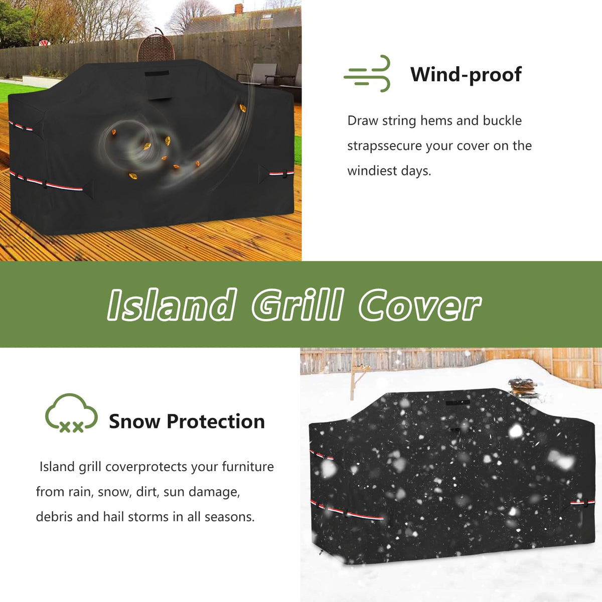 Osileyo 110 Inch Island Grill Cover - 600D Heavy Duty Waterproof All Weather Protection Outdoor Cover,Black