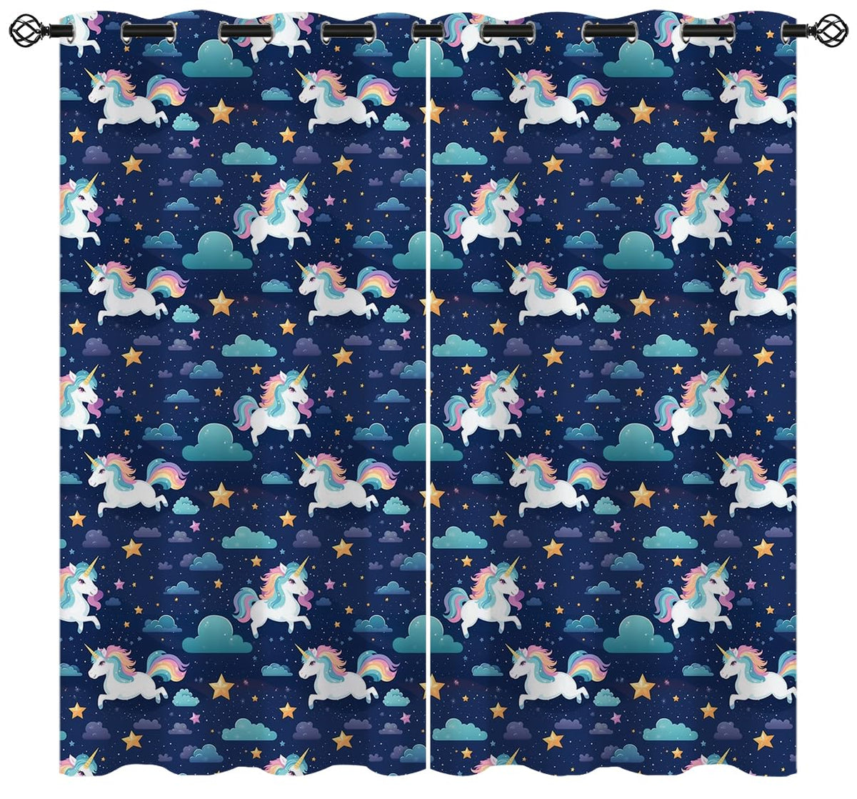 Cute Unicorn Blackout Curtains for Girls Boys Kids Home Decor, Fantasy Cartoon Unicorn Stars Clouds Grommet Thermal Insulated Drapes Darkening Window Curtain for Bedroom Living Room, 42 x 45 Inch