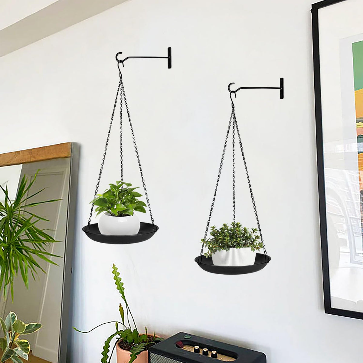 ARTORA Metal Plant Hanger, Indoor Decorative Wall Plant Hanging Basket Black Pot Holder Ceiling Flower Planter Hanging Chain with Long Hook (2 Pack)