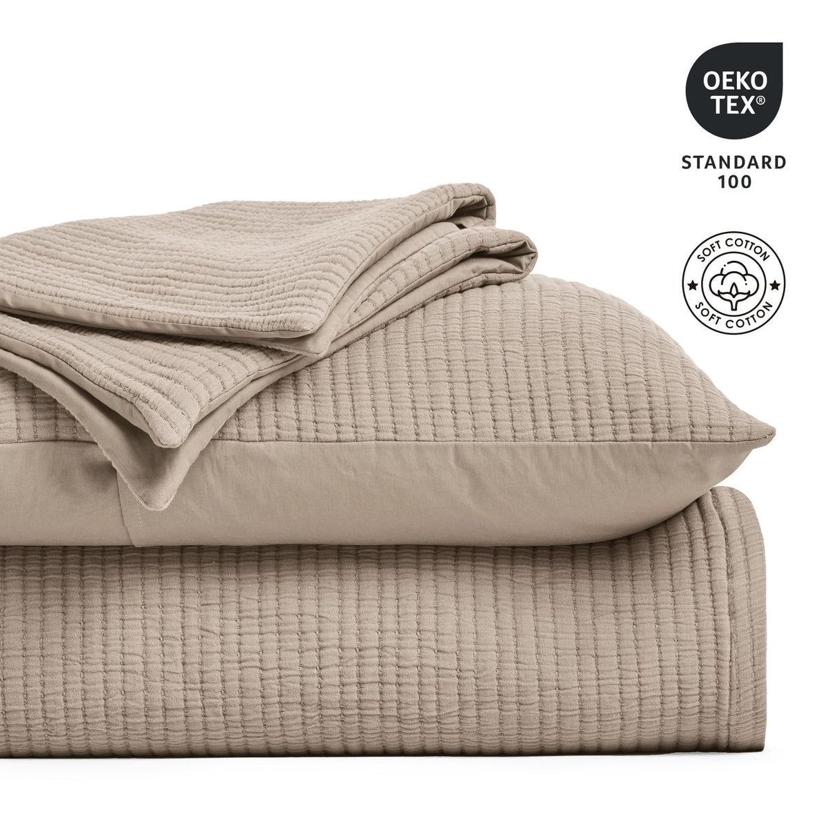 EVERGRACEHOME Cotton Gauze King Bedspread, Ultra Soft Prewashed Pick Stitch Matelassé Coverlet, Lightweight Textured Oversized King Quilt Bedding Set for All Season, with 2 Shams, Khaki Tan