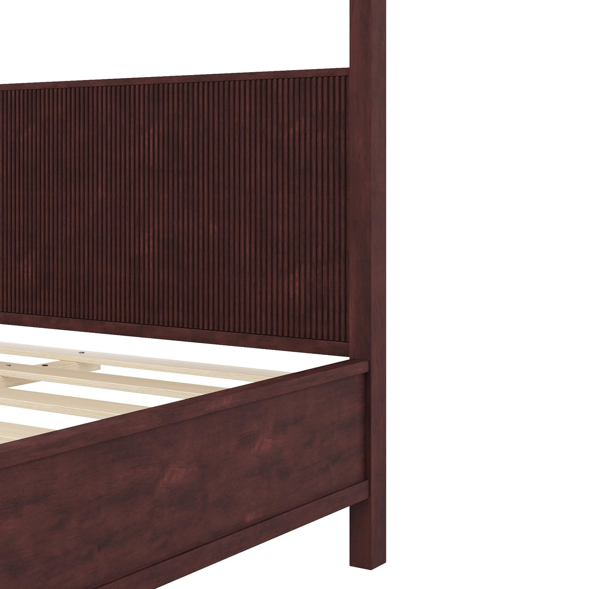Espresso Solid Wood Canopy Bed Frame Queen Size with Headboard Four-Posters Bed, 6" Under Bed Storage Wooden Platform Frames, 12- Leg ＆ 10-Slat Support, No Box Spring Needed (Espresso, Queen, 75.5"H)