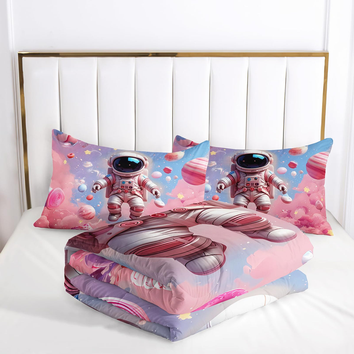 lneffble Space Astronaut Comforter Twin Size,Space Astronaut Kids Comforter Set,3Pcs Bedding Set Printed Comforter with 2 Pillowcases,Down Alternative,Soft and Lightweight,for All Seasons
