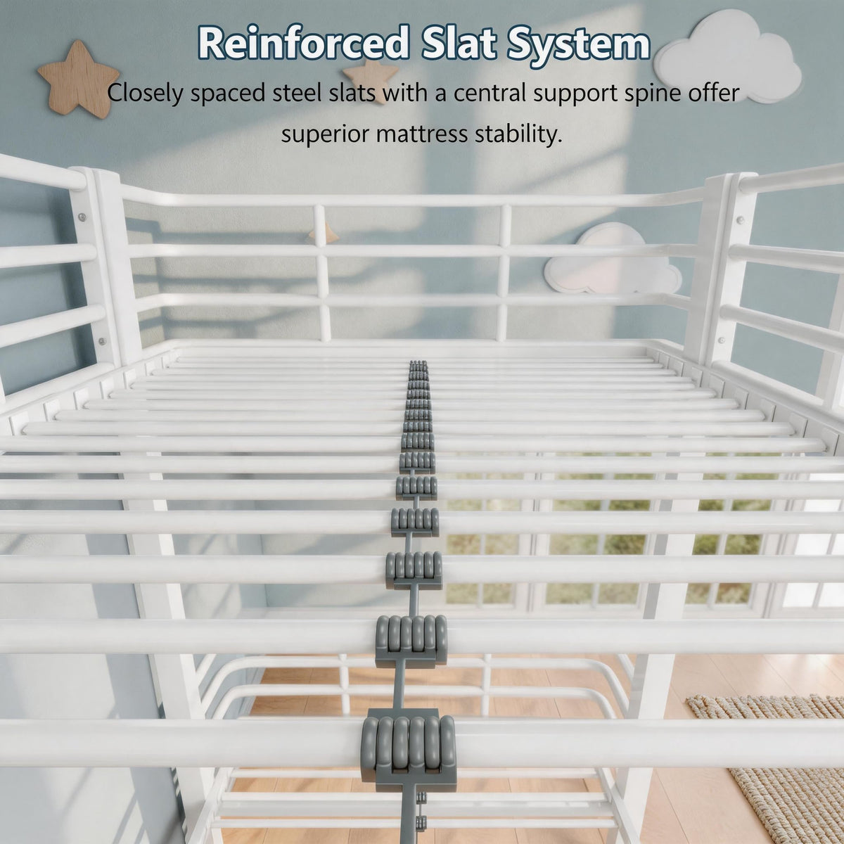 Einhomn Curved Metal Bunk Bed Twin Over Twin, Heavy Duty Bunkbeds with Safety Guardrails, Ladder with Built-in Handrails & Wide Steps, Space-Saving Design for Kids, Teens & Adults