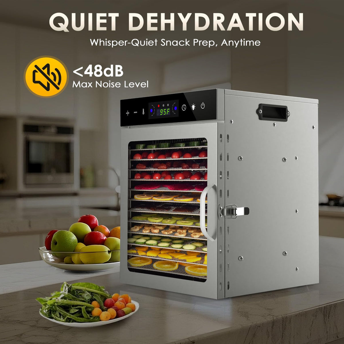 HOPERAN Food Dehydrator Machine with 12 Stainless Steel Trays – Digital Timer & Adjustable Temp Control for Jerky, Herbs, Fruits | Overheat Protection, BPA-Free, Includes Recipe Book