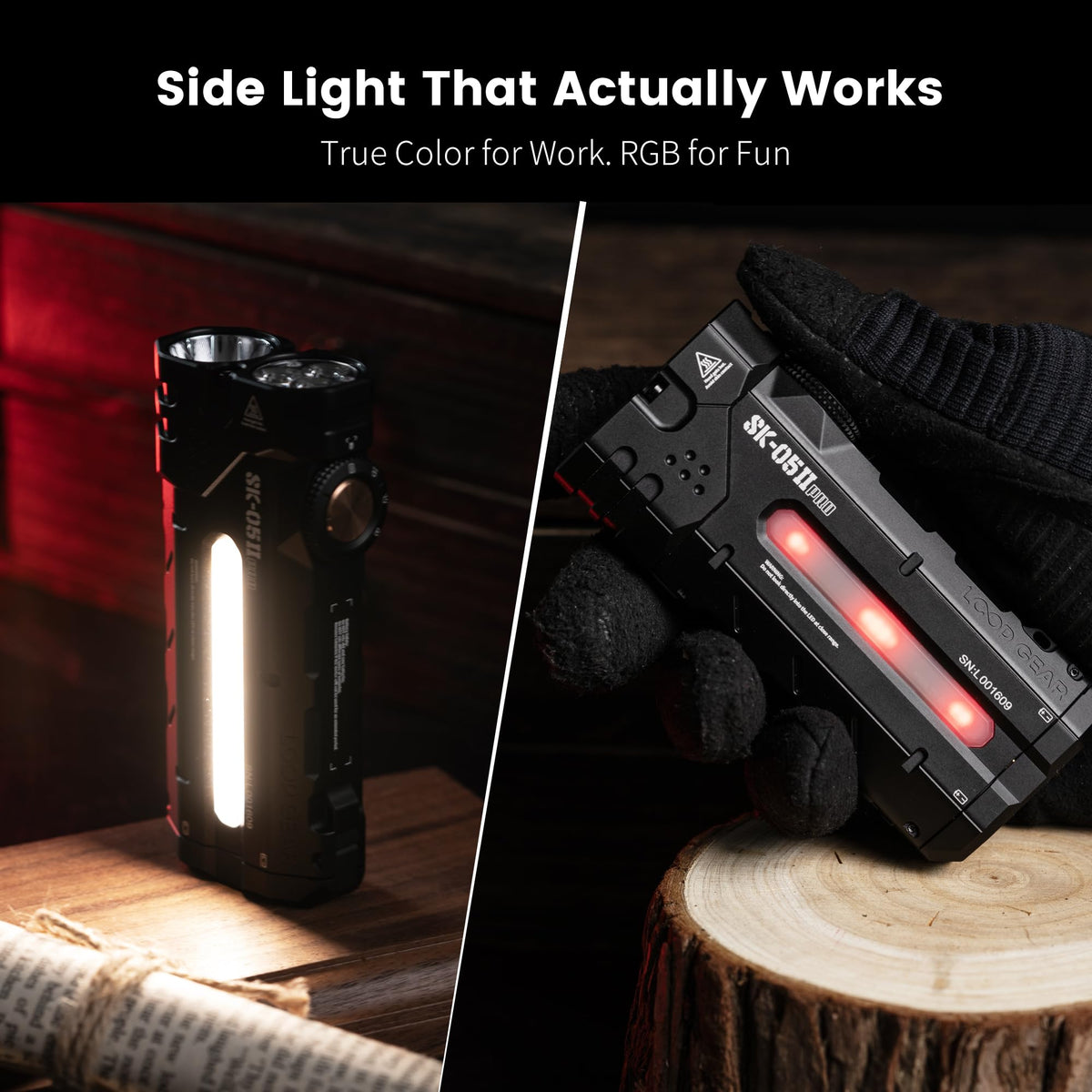 LOOP GEAR Camping & Emergency Flashlight Bundle – SK05 Pro 2 Flat EDC (5000LM, Dual Replaceable Batteries, IP68, Magnetic) + SK03 RGB Pro Mini (1000LM, 8-Color RGB, Built-in Multi-Tool, IP68, Magnetic