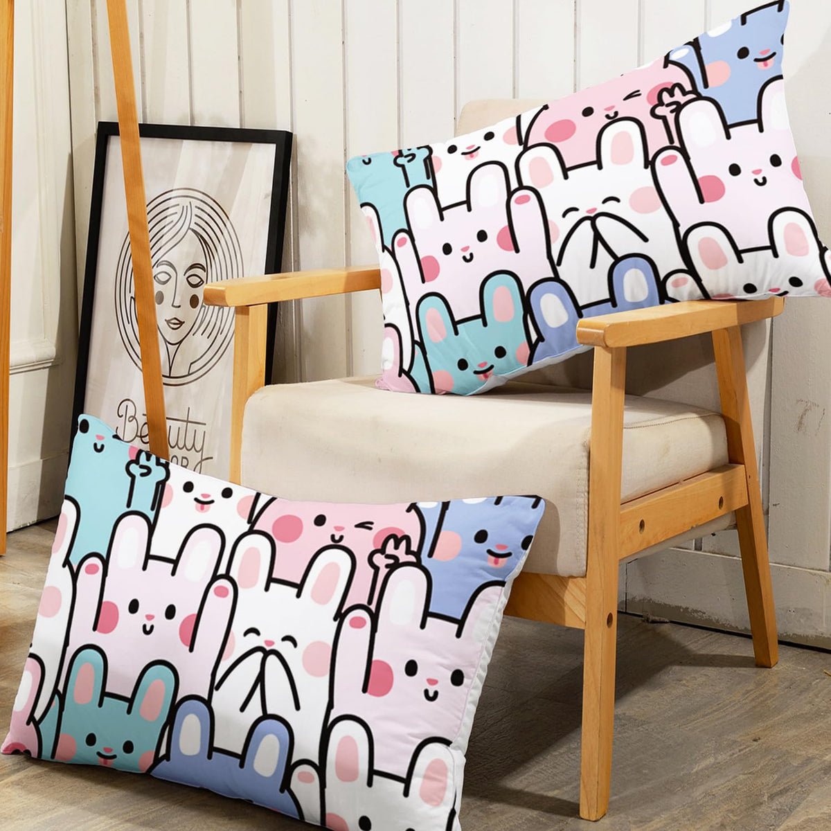 AILONEN Rabbit Fitted Sheet Set, Girls Twin Kawaii Bed Sheet Set,Cute Rabbit Bed Sheet Set,Cartoon Bunny Kids Sheet Set 3 Pieces, 1 Fitted Sheet and 2 Pillowcases