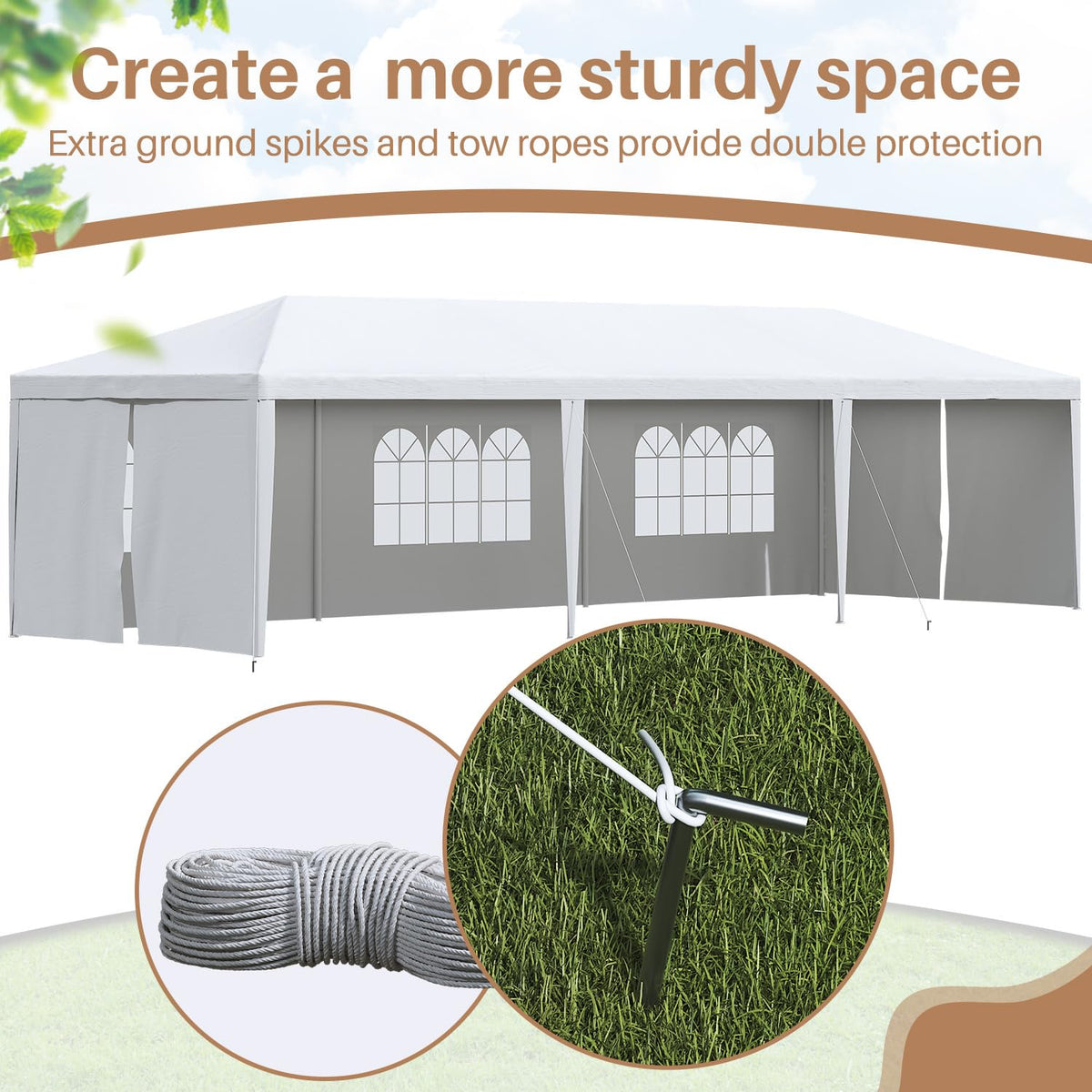 Greesum 10x30 Outdoor Canopy with 6 Side Removable Walls, Patio Camping Heavy Duty Gazebo Shelter for Party Wedding BBQ Events, Waterproof Tent, Snow-White