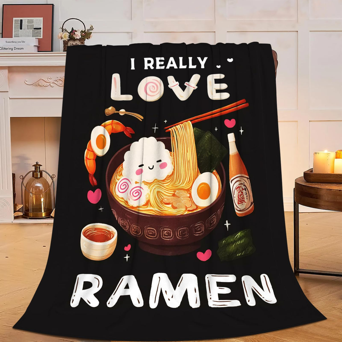 Ramen Blanket Soft Fuzzy Fleece Ramen Noodle Food Throw Blankets Decor Cozy Warm Plush Flannel Foodie Blanket Gifts for Boys Girls Men Women Home Chair Sofa Couch Bed 50"X40"