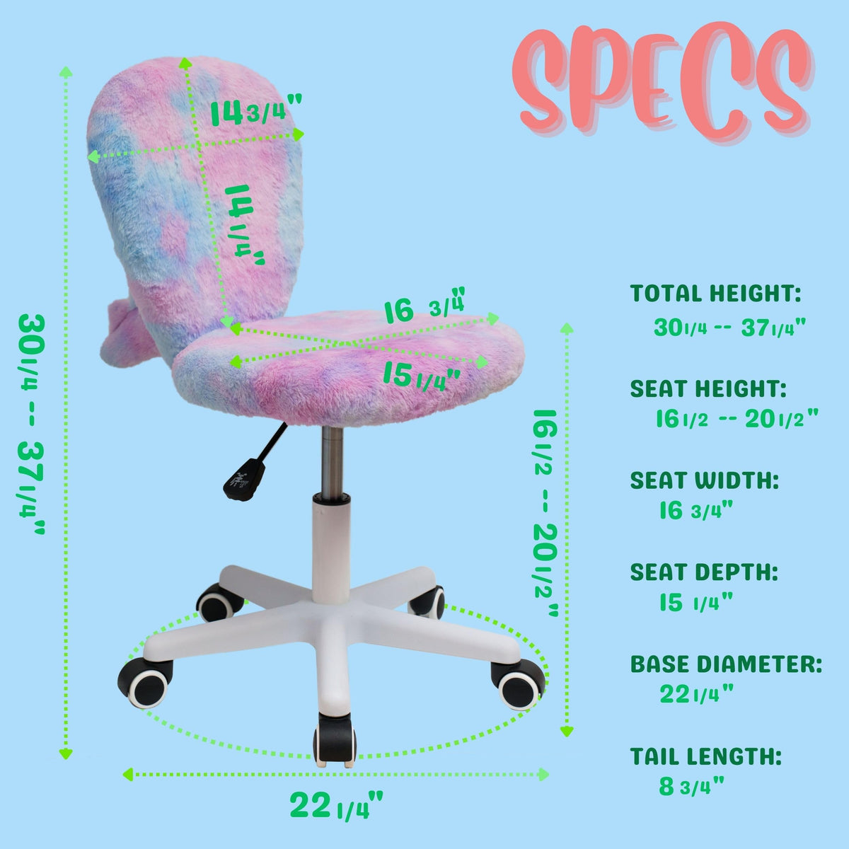 wangji TAILLA Fuzzy Kids Desk Chair, Small Comfy Armless Furry Faux Fur Swivel Chair for Tweens, with Detachable Animal Tail