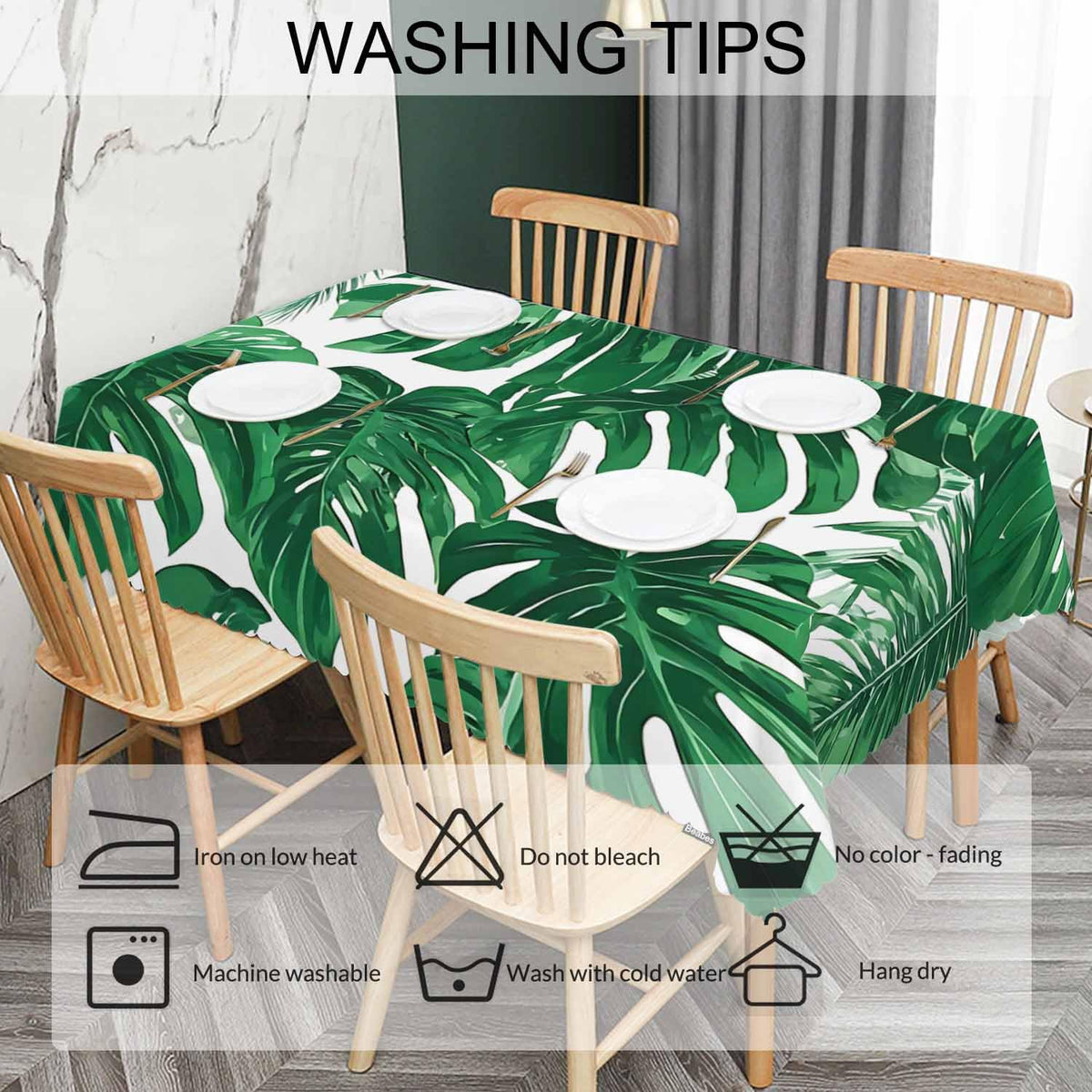 Beabes Palm Leaves Rectangle Tablecloth 52x70 Inch Tropical Beach Palm Leaf Green Dining Table Cloth Table Cover for Home Kitchen Restaurant Party Buffet Picnic, 4-6 Seats