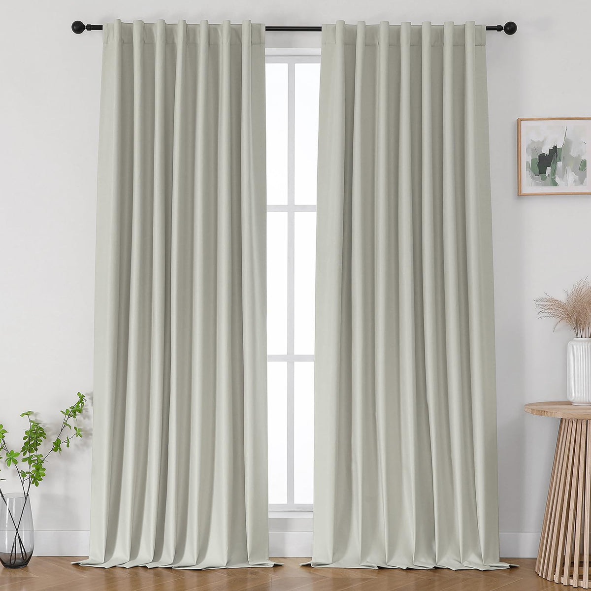 Joydeco Black Out Curtain 72 Inch Long - 100% Blackout Living Room Curtains 2 Panels, Rod Pocket & Back Tabs Thermal Insulated Window Drapes for Bedroom (Sandshell,52" Wx72 L)