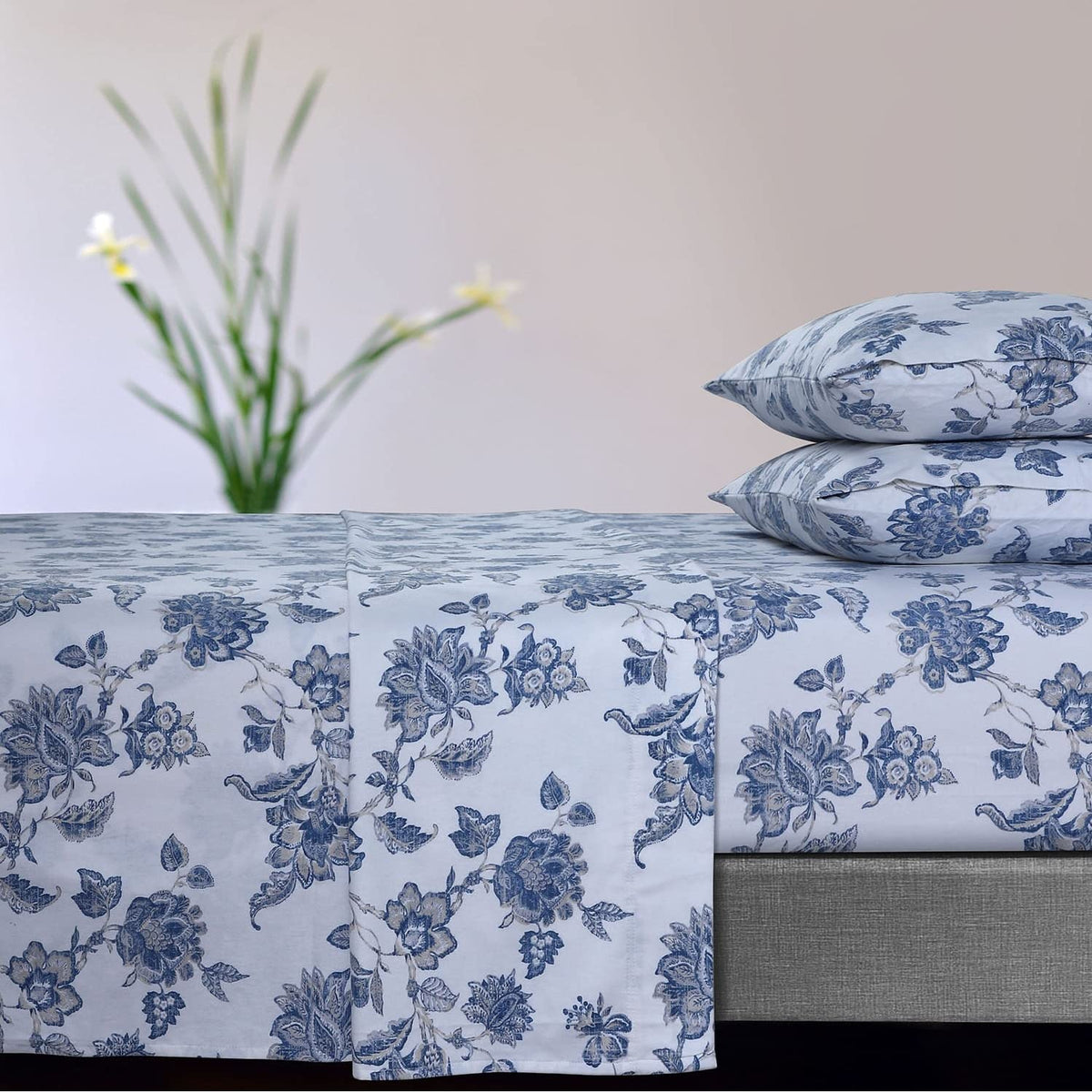 Tribeca Living Ultra-Soft Flannel Sheets Queen - 170-GSM Cotton, 4 Piece Deep Pocket Bed Sheet Set in Ayana Deep Blue Print