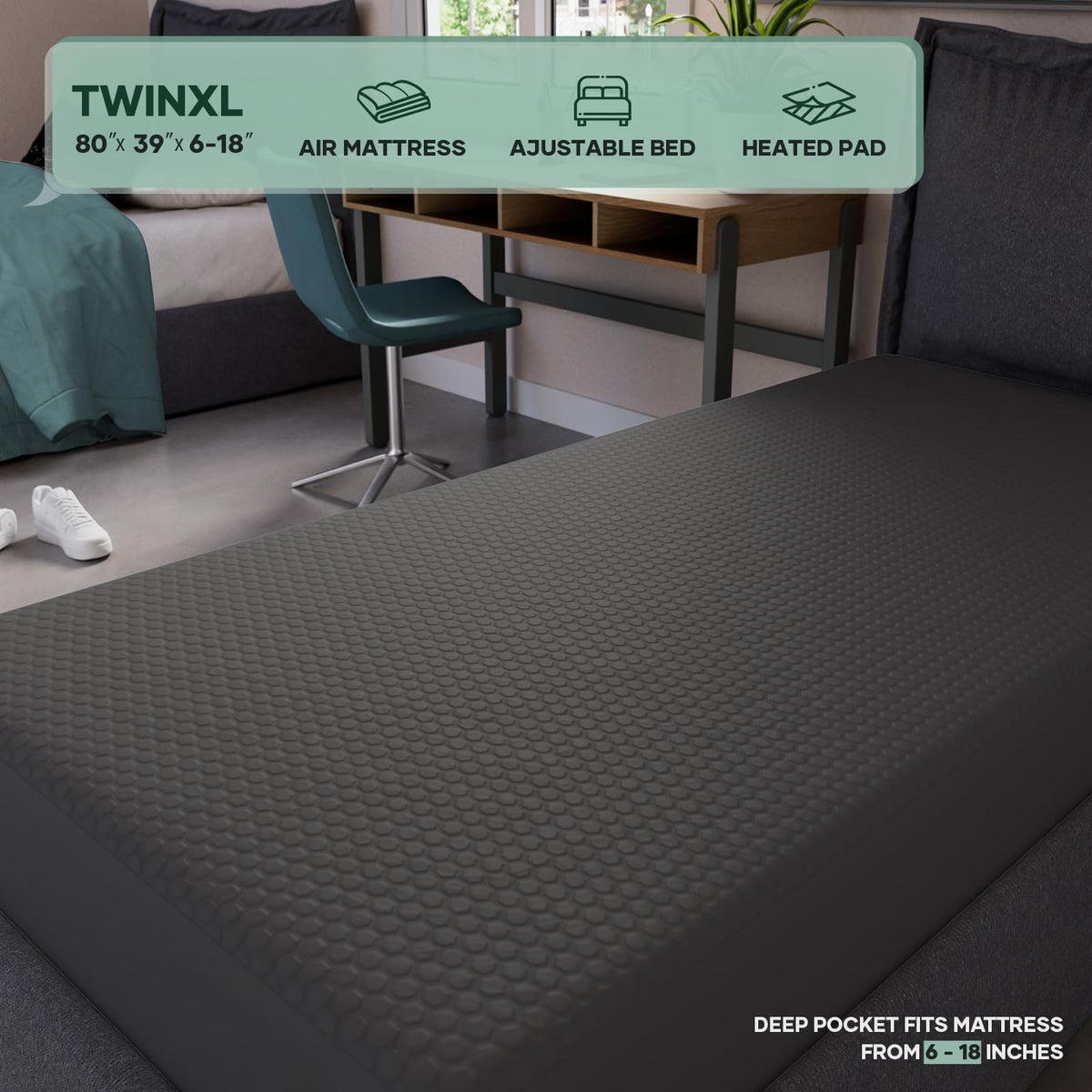 OhGeni 100% Waterproof Mattress Protector, Twin XL-Gray Size Mattress Pad, Fits 6"-20" Mattresses with Deep Pocket, Cooling, Breathable Fitted Sheets, Soft Bed Cover, Noiseless, Machine Washable