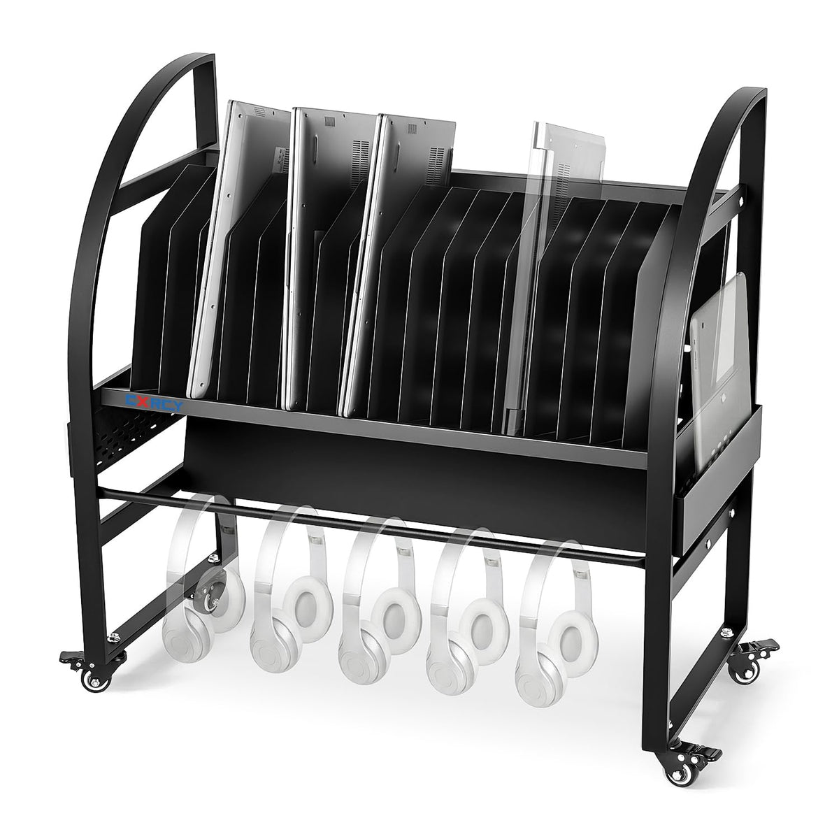 CXRCY 18-Device Mobile Open School Charging Cart Station for Ipads, Chromebooks | Open Design with Dividers| Portable Charging Stand| Devices up to 14" | for Schools, Offices, Training institutions