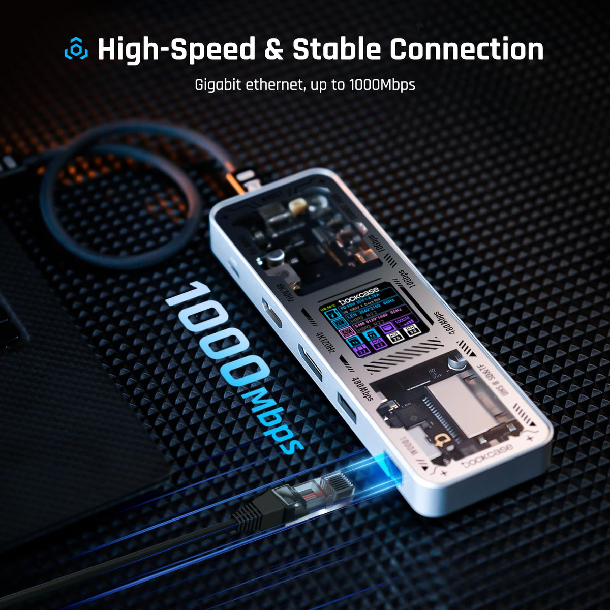 DOCKCASE Explorer Edition USB C Hub (10-in-1) with 4K@60Hz HDMI & DP, Gigabit Ethernet,1 USB-C and 3 USB-A Ports,100W Power Delivery, UHS-II TF/SD Card Slot for MacBook Air/Pro,XPS,and More