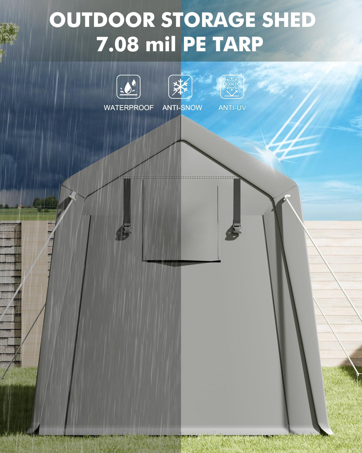 Heavy Duty 7x15 FT Portable Carport Shed, Waterproof Motorcycle Shelter & Storage, Roll-Up Door, Ventilated, Tool-Free Setup, Galvanized Steel, Secure Outdoor Garage for Bikes, Firewood, Tools