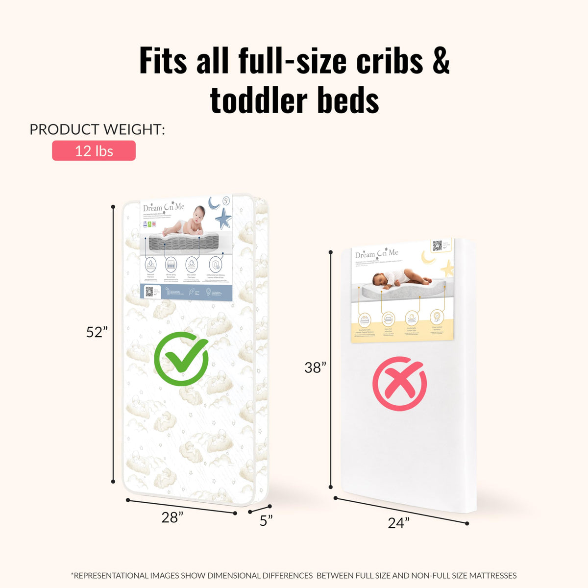 Dream On Me Twilight 5” 88 Coil Inner Spring Crib & Toddler Mattress – Brown Cloud, Greenguard Gold & BSA Certified, Waterproof & Stain-Resistant Cover, Fits Standard Full-Size Cribs & Toddler Beds