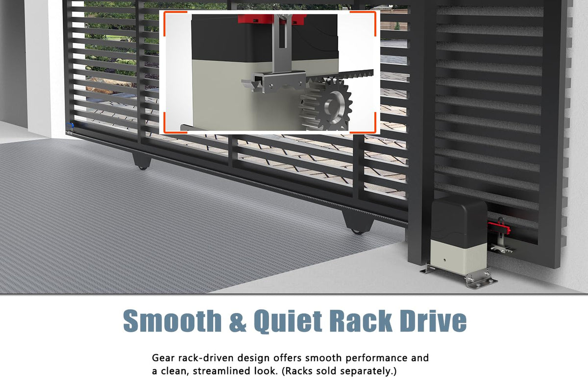 Blütezeit MJ-300 Sliding Gate Opener + 13.12ft Steel Gear Racks – 900lb AC110V Motor with 130W Copper Drive & Heavy-Duty Rack Kit