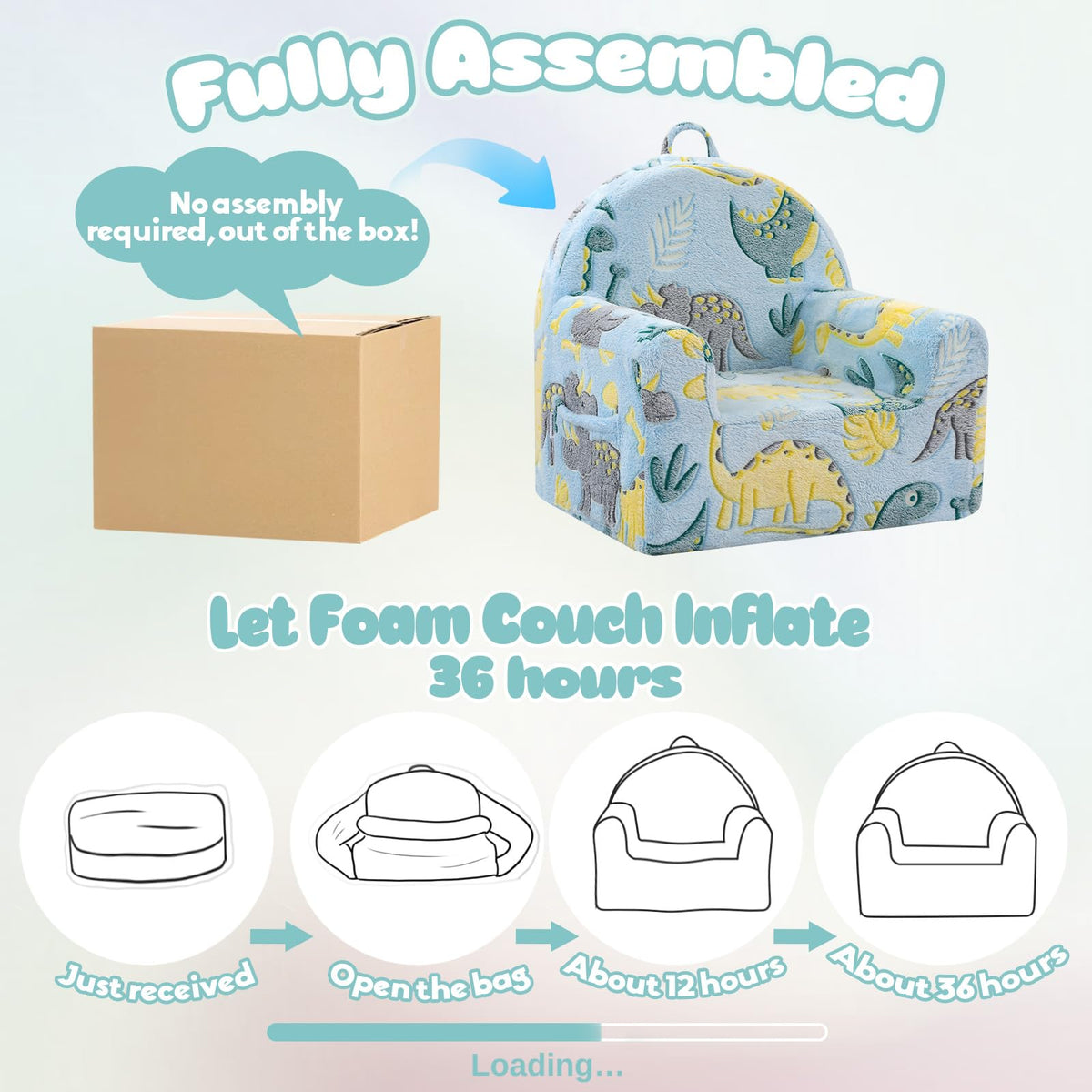 MeMoreCool Comfy Kids Chair for Ages 3+, Glow Dinosaur Kids Reading Chair, Soft Plush Kids Armchair, Cozy Foam Kids Armchair for Kids Room, Living Room, Playroom, Reading Nook