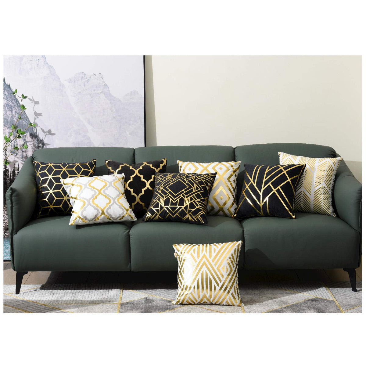ZLINA Home Decorative Set of 4 Throw Pillow Covers Gold Foil Geometric Pillow Covers 18 ×18 Inch Cushion Covers for Couch Sofa Bedroom(White and Gold)