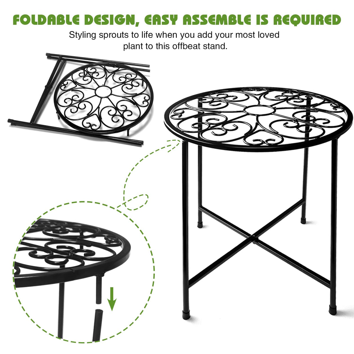 Plant Stand Indoor Outdoor, 15" Tall Flower Pot Stand, Round Metal Corner Plant Stand for Flower Pot, Rustproof Flower Plant Holder for Home, Garden, Patio, Plant Lovers, Housewarming (Set of 1)