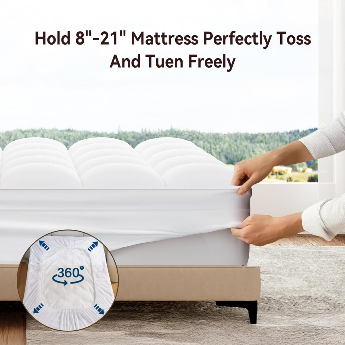 ABENE Twin Size Mattress Topper for Back Pain Relief, Extra Thick Mattress Pad Pillowtop, Soft Plush Mattress Cover Bed Topper with Deep Pocket, Overfilled Down Alternative Filling, White