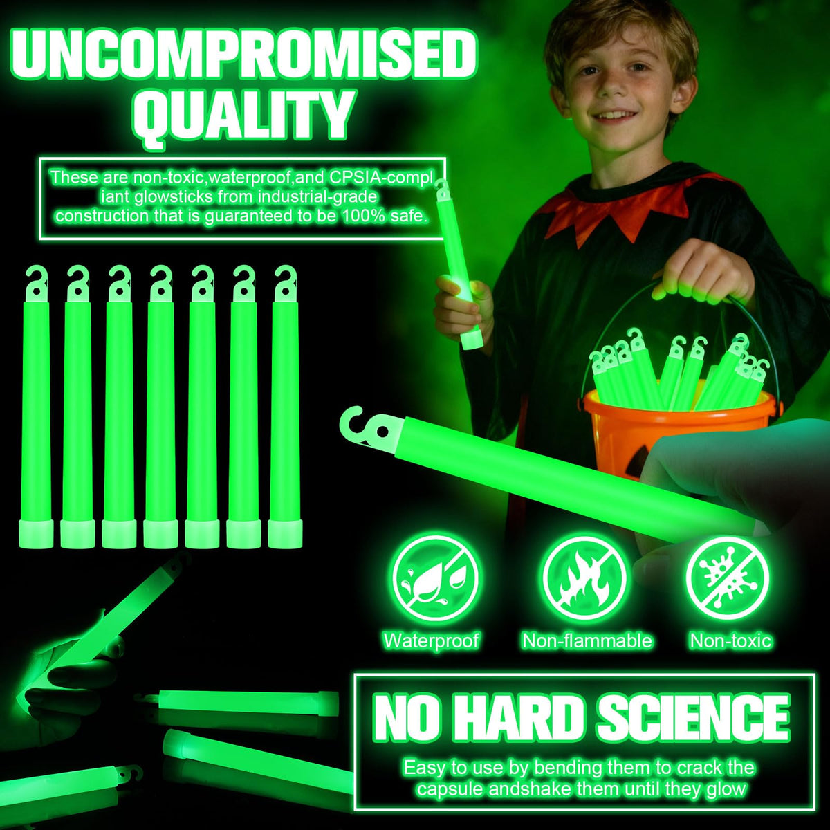 Sotiff 300 Pcs Bright 6 Inch Large Glow Sticks Bulk Emergency Glow in The Dark Sticks with 12 Hour Duration for Camping Hiking Outdoor Parties Activities Survival Storms (Green)