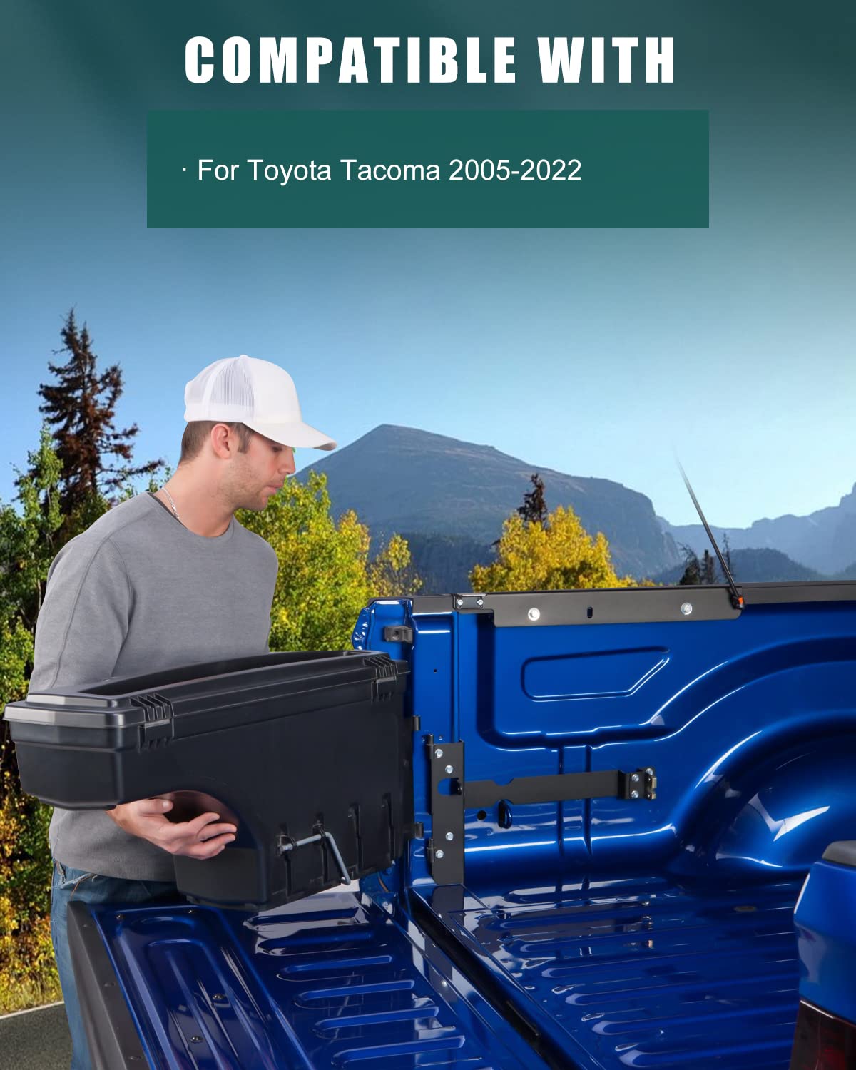 SCITOO Truck Bed Tool Box for Toyota Tacoma 2005-2021 Left Driver Side,Multi-Compartment Dividers Organized Storage,Heavy Duty & No-Drill Installation