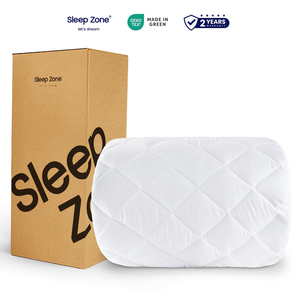 SLEEP ZONE Mattress Cover Queen Size Bed, Quilted Fitted Mattress Pad, Deep Pocket Mattress Protector Stretches up to 21 inches, Pillowtop Breathable Mattress Topper (White, 60x80)