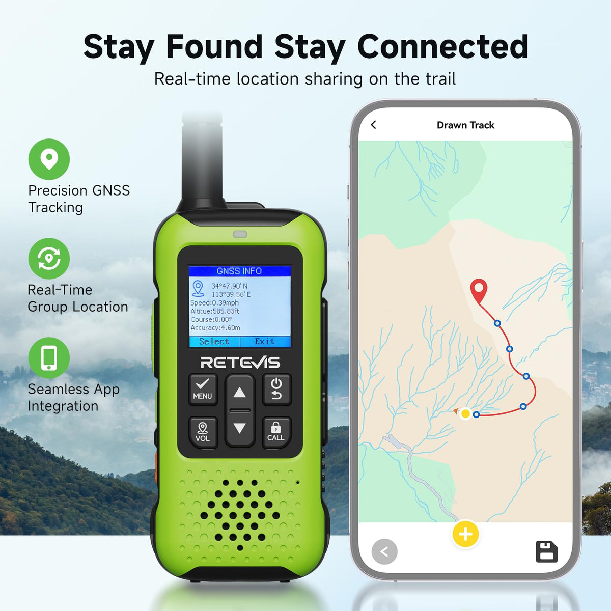 Retevis EZTalk 5 GMRS Two Way Radios, GPS BDS Walkie Talkies Long Range, APP Control, NOAA Weather Alerts, 2000mAh Type-C Rechargeable, IP54 Waterproof, for Outdoor Adventures, Hiking (4 Pack)