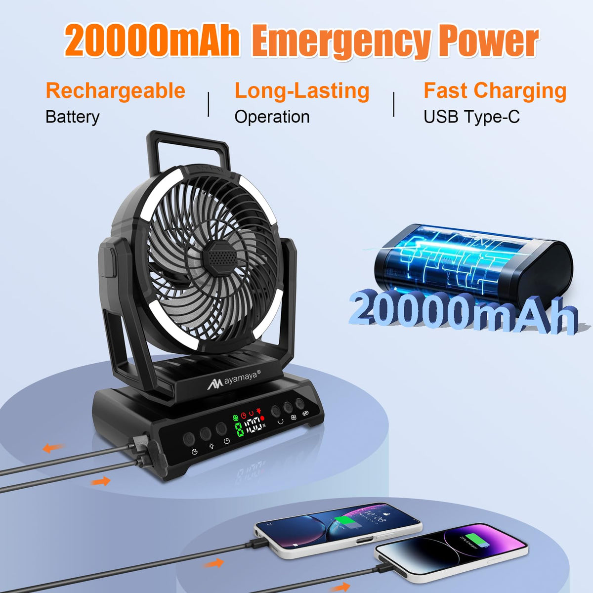 ayamaya Rechargeable Fan + Cooler Fishing Backpack, 20000mAh Fan with Remote, 9 Speeds, 45L Tackle Backpack with Insulated Lunch Bag for Fishing Camping