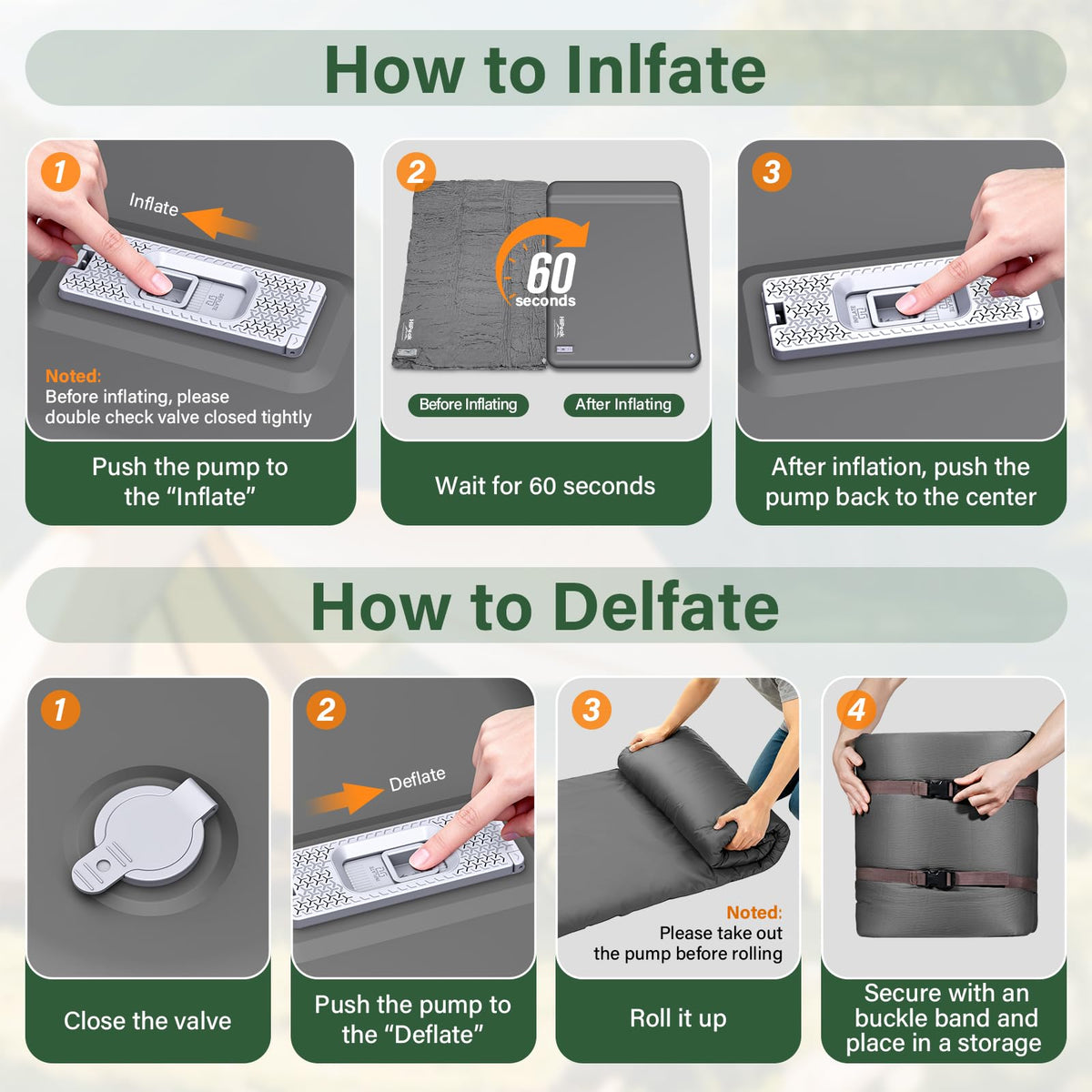 HiiPeak Double Camping Sleeping Pad with Electric Pump, 3" Thick 2 Person Self Inflating Memory Foam Mattress Pad with Pillow, Portable Sleeping Mat for Travel, Car, Tent, Full Size (Gray)